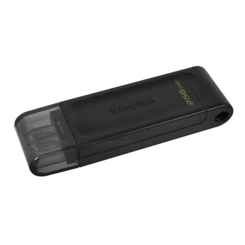 256GB USB-С3.2 Kingston DataTraveler 70, Black, USB-C, Cap design, Stylish and slim plastic casing fits, Keyring Loop (Read 80 MByte/s, Write 20 MByte/s)