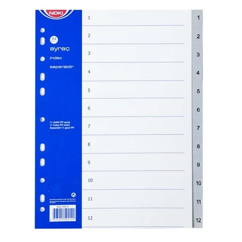 Separatoare din plastic A4 NOKI, cifrate de la 1-12
