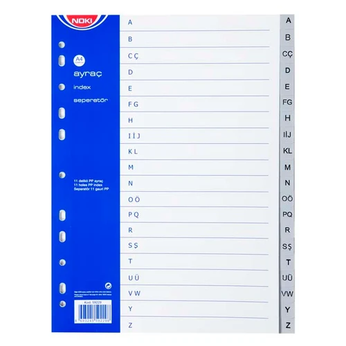 Separatoare din plastic A4 NOKI, litere A-Z