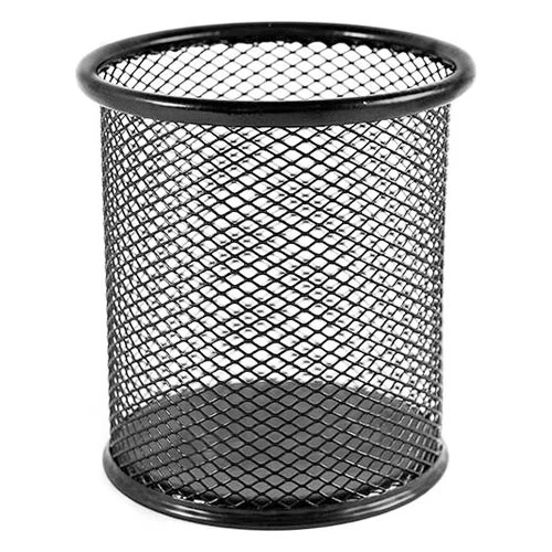 Suport pentru pixuri rotund, plasa metalica [Negru]