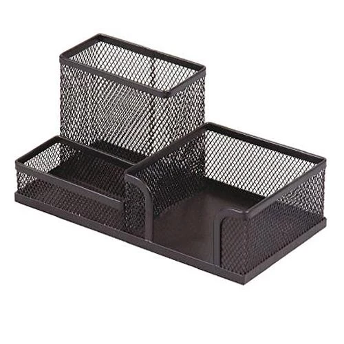 Suport de masa cu compartiment p/u blocuri de hirtie, plasa metalica [Negru]