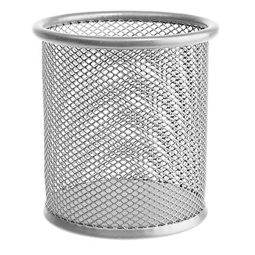 Suport pentru pixuri rotund, plasa metalica [Argintiu]