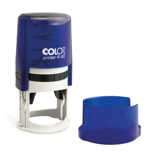 Suport pentru ștampilă Colop, R40mm, de plastic cu capac, Albastru