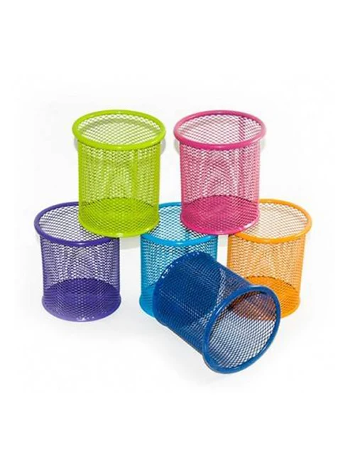 Suport pentru pixuri rotund, plasa metalica colorata