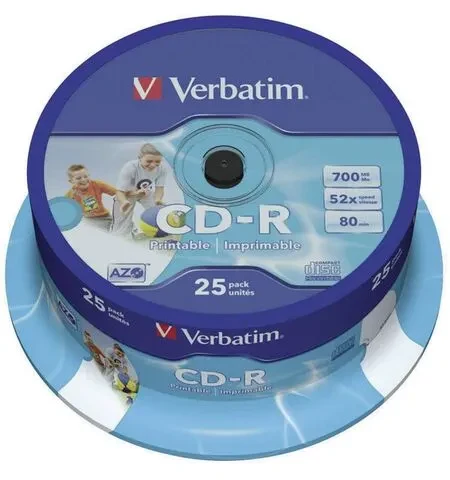 Verbatim DataLifePlus CD-R AZO 700MB 52X WIDE PRINTABLE SURFACE ID BRANDED -Spindle 25pcs.