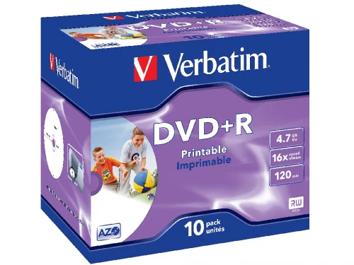 Verbatim DataLifePlus DVD+R AZO 4.7GB 16X WIDE PRINTABLE SURFACE - Jewel Case 10pcs.