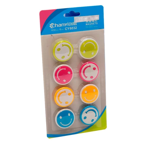 Set de magneti rotunzi CY "Smile" (d=30mm, 8 buc, colorati)
