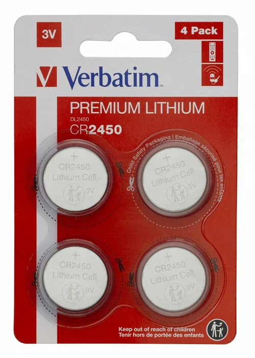 Verbatim Lithium Battery CR2450 3V, 4 Pack, Blister pack