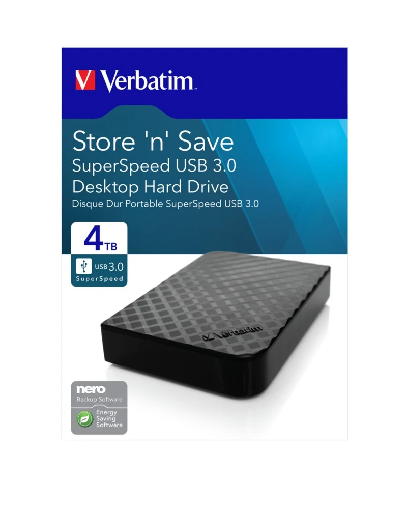 3.5” External HDD 4.0TB (USB3.0) Verbatim ”Store 'n' Save”, Black 4