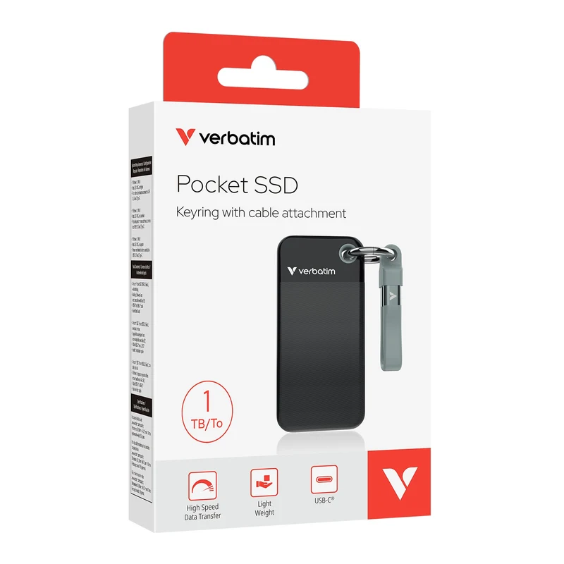 M.2 External SSD 1.0TB Verbatim Pocket USB 3.2 Gen 2, Black/Grey 3
