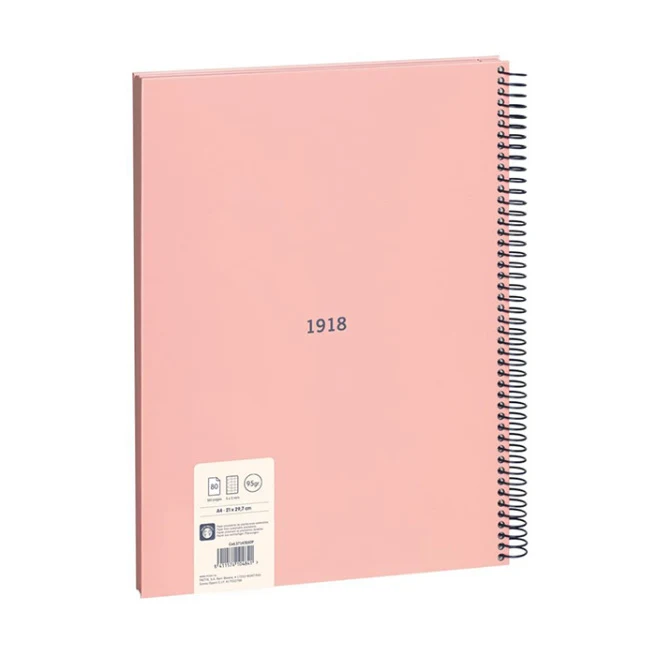 Caiet cu spiră A4 80 foi pătrățele MILAN copertă tare 430 Pink 3